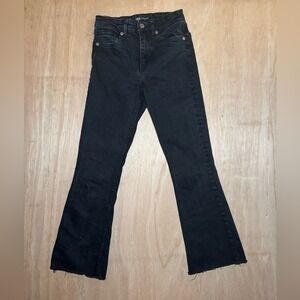 ZARA Black Denim Flare Jeans Raw Hem Cropped High Rise Womens Size 4